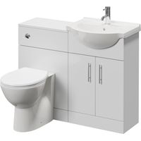 Alexander James Gloss White 1050mm 2 Door Vanity Unit Toilet Suite - 1050mm - Chrome 96mm Bar HandleJames Toilet Pan and Seat