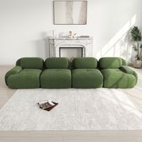 Divano in velluto a coste a 4 posti 388x103x75 cm - Divano modulare con braccioli curvi - Base antiscivolo e tessuto elastico - Ideale per il soggiorno - Verde