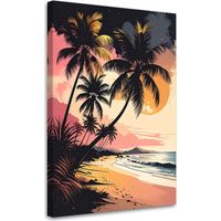 Bild auf Leinwand Tropischer Strand Meer Palmen in Pastelltönen 80x120