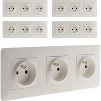 Lot de 5 prises triples 2P+T 16A précâblées – Montage encastré avec griffes ou vis – Bornes automatiques pour câblage rapide – Norme NF – Artezo