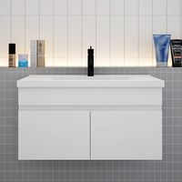 Biubiubath – Meuble de salle de bain suspendu 80 cm – Vasque blanche – 2 portes avec fermeture douce – MDF conforme normes européennes