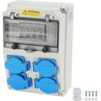 SWANEW Distributore da parete con interruttore di protezione del tubo, distributore di corrente di costruzione con 4 prese Schuko e 4 prese CEE, 16 A