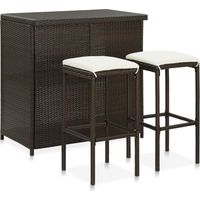 vidaXL 3 Piece Bar Set Poly Rattan Brown