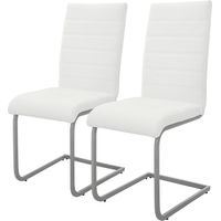 ML-Design Set di 2 Sedie a Sbalzo per Sala da Pranzo Imbottite in Pelle Finta Bianco con Telaio in Metallo Argento con Schienale Alto da Cucina Salotto Soggiorno Design Moderno ed Ergonomico