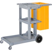 Chariot de nettoyage professionnel 100L avec 3 plateaux et 1 plateforme, 121x50.5x96.5 cm gris jaune