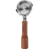 58 mm Edelstahl-Filterhalter mit Holzgriff und Doppelauslauf für Kaffeemaschinen im Nuova-Stil, abnehmbar und mit zwei Halterungen.