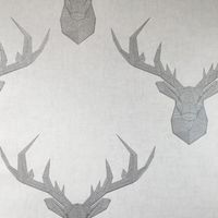 Geometric Stag Glittery Wallpaper In Blue Grey And Beige Smooth Finish