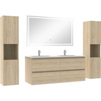 Ensemble meubles Salle de Bain 120cm avec colonne + miroir lumineux Chêne Wotan