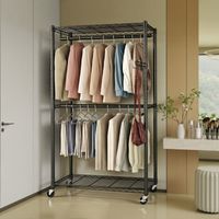 Songmics – Portant mobile en métal avec étagères réglables – Structure en acier résistante à l'eau et à la rouille – Roulettes avec freins – 90 x 40 x 199 cm, noir