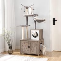 Katzenbaum mit katzenklo Schrank, Katzentoilettenmöbel Katzenkletterbaum,HOOBRO