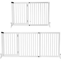 Hondenhek, vrijstaand, verstelbaar veiligheidshek met poten, 113-166 x 71 cm, houten hondenhek, veiligheidshek voor deuren, hondenbarrière voor trappen, deuren, keuken, hal, 3 panelen, wit