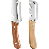 Éplucheur Multifonction en Acier Inoxydable, Éplucheur Légumes avec Manche en Bois, 3 en 1 Éplucheur Éminceur Intégré Ouvre-Bouteille, Ustensile de Cuisine (2pc Mix - Couper + Peler(poignée en Bois))