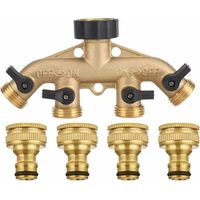 CHOYCLIT 4-Wege-Schlauchverteiler aus massivem Messing mit Absperrventilen, Wasserhahn und 3/4-Zoll-Auslässen, kann bis zu 4 Schläuche gleichzeitig verwenden.