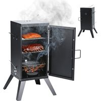Fumoir Relaxdays, viande & poisson, 2 niveaux, thermomètre, charbon, HxLxP:108,5x57x56 cm, acier, noir