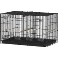 Jaula para Pájaros con Divisor 4 Comederos 4 Perchas Bandeja Extraíble Loros Canarios Periquitos 76x46x46 cm Negro