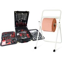Caisse à outil 326 pièces Kraft Müller, valise avec Clés, Pinces, cliquets, Torx, Tournevis, avec Distributeur papier sur pied