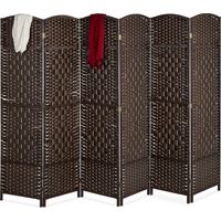 Paravent Relaxdays, H x L : 170 x 240 cm, paravent pliable, paravent en 6 panneaux, bois et corde en papier, marron