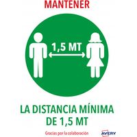 Señal adhesiva avery mantener distancia minina de 1,5 mt din a4 resistente a los rayos uv pack de 2 unidades