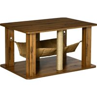PawHut Mesa de Centro Hamaca para Gatos con 2 Postes Rascadores de Yute y Estante Inferior de Almacenaje 79x59x45,5 cm Marrón