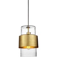 Merano Palermo Plafonnier suspendu mince, plaque en laiton martelé, verre transparent texturé