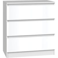 Commode enfant moderne 3 tiroirs – blanc brillant – design minimaliste – fabrication polonaise – meuble fonctionnel et spacieux – Onlywood