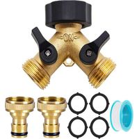 Divisor en Y de 2 vías, divisor en Y de 2 vías de 3/4" y 1/2" con adaptador de grifo para riego de jardín, lavado, mascotas, flujo de agua ajustable y bloqueable