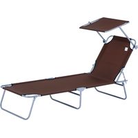 Outsunny Sonnenliege klappbar Gartenliege mit Sonnenschutz Liegestuhl mit 4-Fach verstellbare Rückenlehne Campingliege bis 120kg belastbar für Garten, Balkon und Pool geeignet, 6 Farben(Braun )