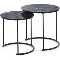 Set 2 tvolini da salotto rotondi effetto marmo e acciaio Omaha - Nero