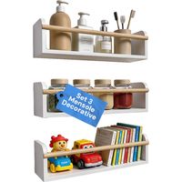 Set 3 Mensole Da Parete Per Bambini In Legno Resistente 40x12 Cm - Portata 3kg