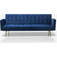 Sofá cama clic clac moderno de 3 plazas de terciopelo con patas doradas Caullae - Azul Marino