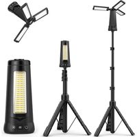 9000mAh Projecteur de Chantier LED Rechargeable avec Trépied, 1927LM Lampe de Camping à 3 Têtes,(noir), Étanche IP65, 4 Mode, Lampe de Travail Réglable pour Atelier, Garage, Construction