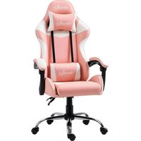 Silla Gaming Silla de Escritorio Reclinable 135° Reposacabezas y CojÃn Lumbar 63x67x122-130 cm Rosa