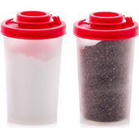 Salt and Pepper Shakers Moisture Proof Set of 2 Small Mini Salt Shaker to go Camping Picnic Outdoors Kitchen Lunch Boxes Travel Spice Set Clear with Red Covers Plastic Airtight Spice Jar Dispenser