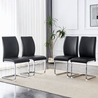 AS EASY Design élégant de style européen : 4 chaises confortables en simili cuir noir avec pieds en métal argenté. Combinez élégance et design moderne pour embellir votre espace.