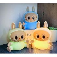 Lampe Monstre Colorée avec Commande Tactile - Veilleuse, Rechargeable par USB, 7 Couleurs Changeantes de Lumière Chaude - Minuteur - Cadeau pour Chambre d'Enfant (bleu) bleu