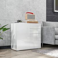 Commode Buffet Meuble de Rangement 2 tiroirs 2 Portes avec étagère 79 x 36 x 74 cm Blanc brillant
