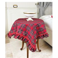 Preziosa Home Centrotavola Natale in Tartan con Frill e Pizzo 90 x 90 Cm Rosso