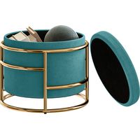 Pouf Contenitore Rotondo in Velluto con Vano da 24L e Coperchio Rimovibile, Ø42x39 cm, Verde
