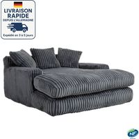 MODFU - Divano relax con 3 cuscini, divano imbottito soggiorno/camera da letto, velluto a coste, imbottitura in schiuma, 155×125×63cm, grigio