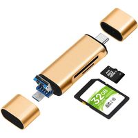 Lecteur de cartes SD/Micro SD 3 en 1, adaptateur USB-C Micro-USB OTG pour ordinateur portable, MacBook, tablette et smartphone (couleur or).
