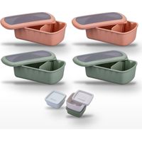 Lot de 2 Lunchbox Terracotta et 2 Lunchbox Vertes 1L avec Set de 3 boîtes à sauce Fackelmann Storage