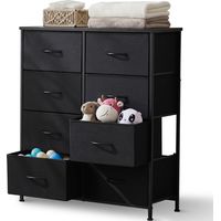 Commode contemporaine à 8 tiroirs en tissu avec poignées, structure en métal, 80 x 30 x 92 cm (noir)