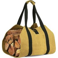 Canvas Firewood Carrier Tote Bag,Fireplace Wood Storage Bag for Camping,Home and More (Brown)
