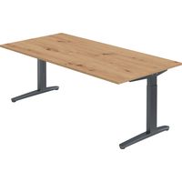 bümö® Design Schreibtisch "XB-Serie" höhenverstellbar, Tischplatte 200 x 100 cm in Asteiche, Gestell in graphit