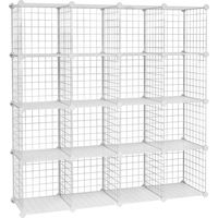 Étagère de Rangement à 16 Compartiments, Lot de 16 Boîtes à Chaussures, Armoire, Placard, Meuble Chaussure, Organisateur, Blanc