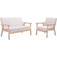 Banquette et fauteuil 3 places en bois et tissu. Isak. L 114 x P 69.5 x H 73cm Polyester Beige