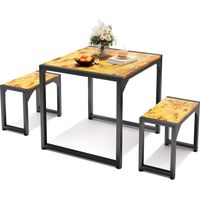Ensemble Table à Manger et Bancs avec 1 Table de 76 cm de Haut 2 Chaises Bealife Plateau Bois Structure en Métal Pieds de Table Réglables Vintage 65 x 65 x 76 cm