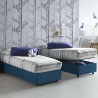 Talamo Italia Einzelbett Laura, Containerbett mit Stoffbespannung, 100% Made in Italy, Frontöffnung, passend für Matratze Cm 90x200, Blau