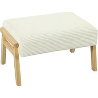 Sitzhocker Hocker mit weichem Sitzkissen Holzbeinen Fußhocker mit Cordoptik Cremeweiß