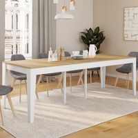 Consola extensible MICHEL, 10 plazas, 235 cm, madera blanca y chapado de haya